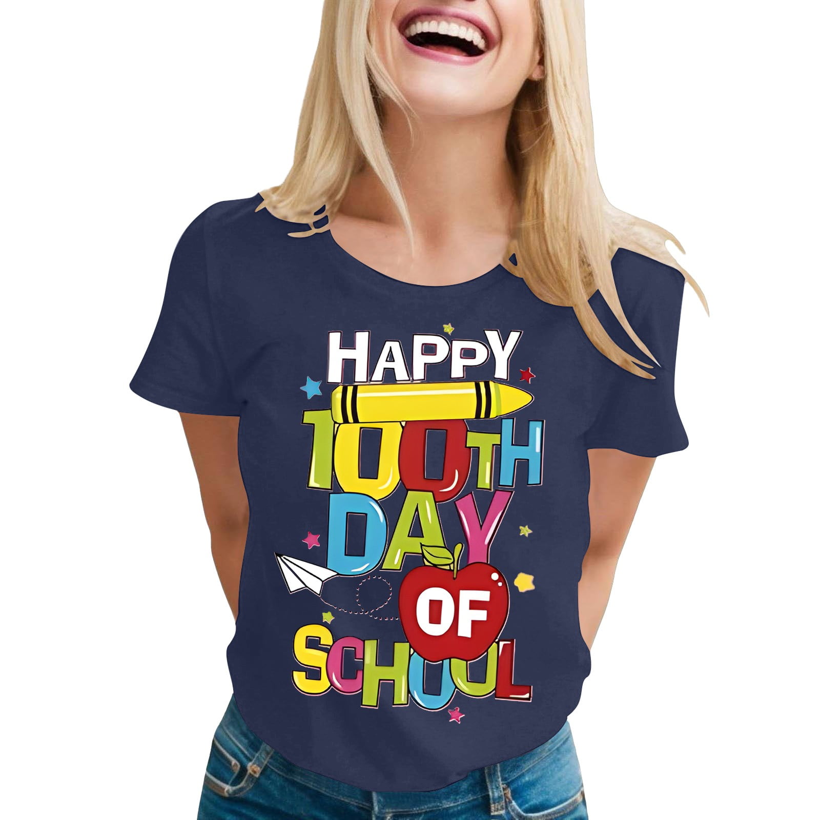 100 Days Of School Teacher T-Shirt - Women's Graphic Tee For Student & Teacher Gifts, Inspirational Top - View #4