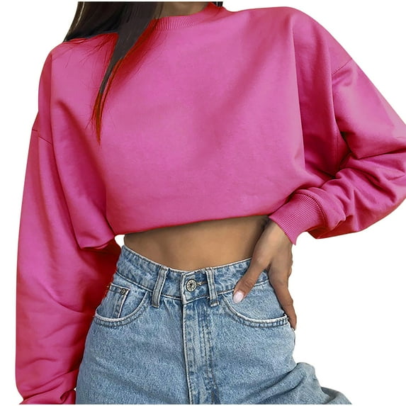 DONDPO Women Hoodies Pullover Women's Solid Color Pullover Sweatshirt&nbsp;Slim Short Crop Tops Crewneck Blouses Women's Long Sleeve Tops Womens Shirts Casual Clearance！