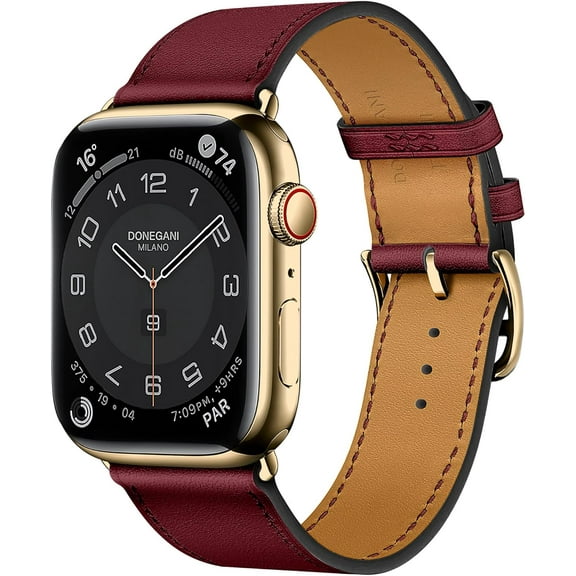 DONEGANI Milano Leather Band Compatible with Apple Watch Bands Series 9 8 7 6 5 4 3 2 1 SE｜41mm 40mm 38mm Men Women in color Bordeaux Red｜Gold Link Original｜Bracelet Strap