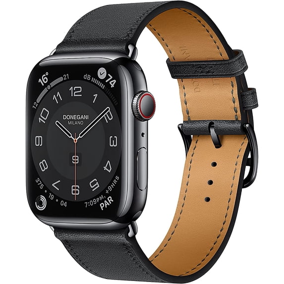 DONEGANI Milano Leather Band Compatible with Apple Watch Bands Series Ultra 9 8 7 6 5 4 3 2 1 SE|49mm 45mm 44mm 42mm Men Women in color Black|Black Link Original|Bracelet Strap