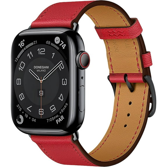 DONEGANI Milano Leather Band Compatible with Apple Watch Bands Series Ultra 9 8 7 6 5 4 3 2 1 SE|49mm 45mm 44mm 42mm Men Women in color Red Heart|Black Link Original|Bracelet Strap