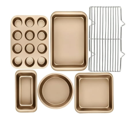 Donepart 6-Piece Non-Stick Bakeware Sets Including Rack, Cookie Sheet, Cake Pans, Loaf Pan, Muffin Pan, Pizza Pan