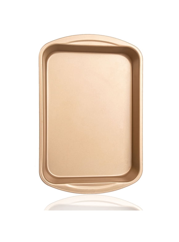 DONEPART 9x13 in Baking Pan, Nonstick Cake Pan, Carbon Steel Oven Pan, Bakeware Rectangular Cake Pan Set, Gold