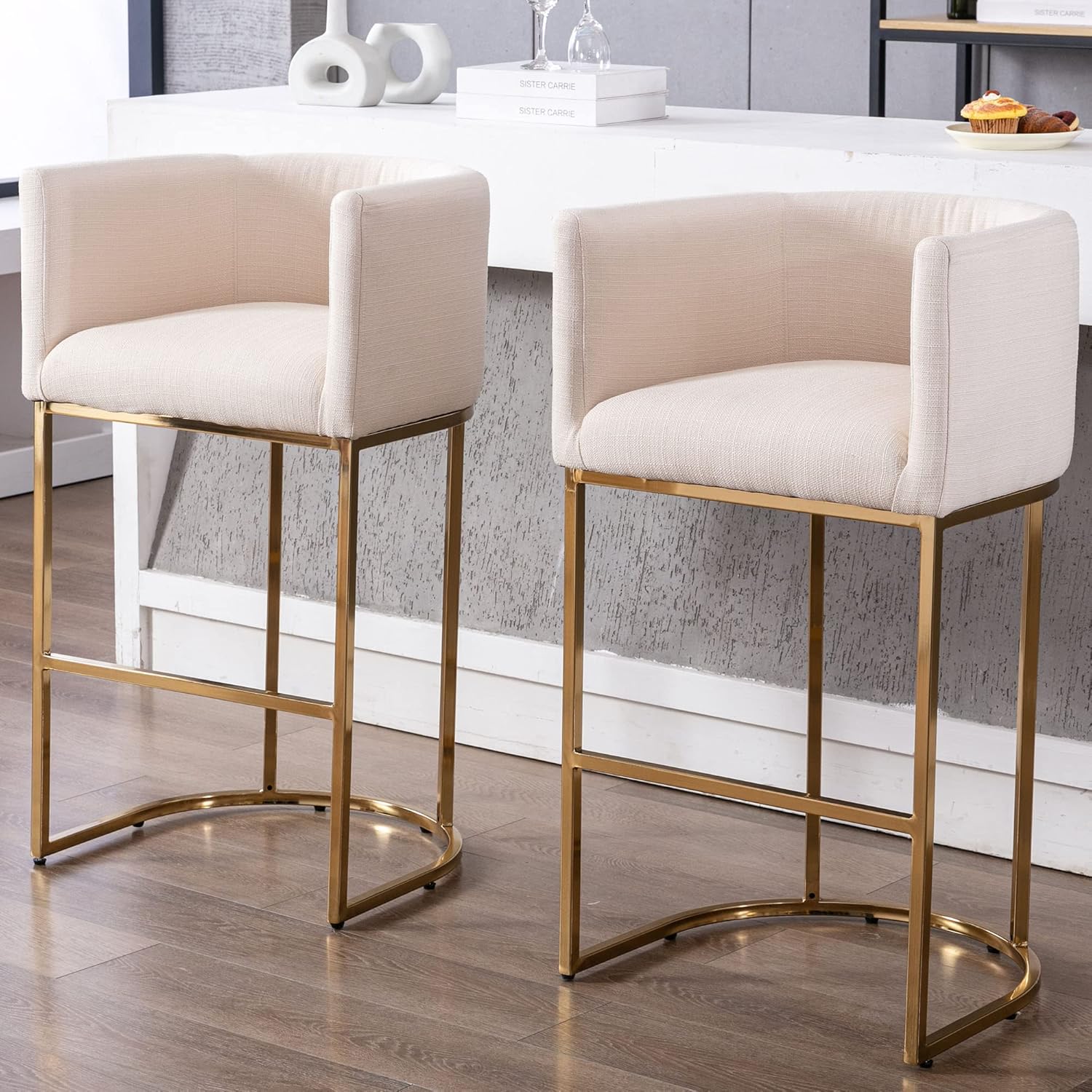 DONFU 32" H Bar Height Bar Stools with Barrel Back and Arms, 4.5" H