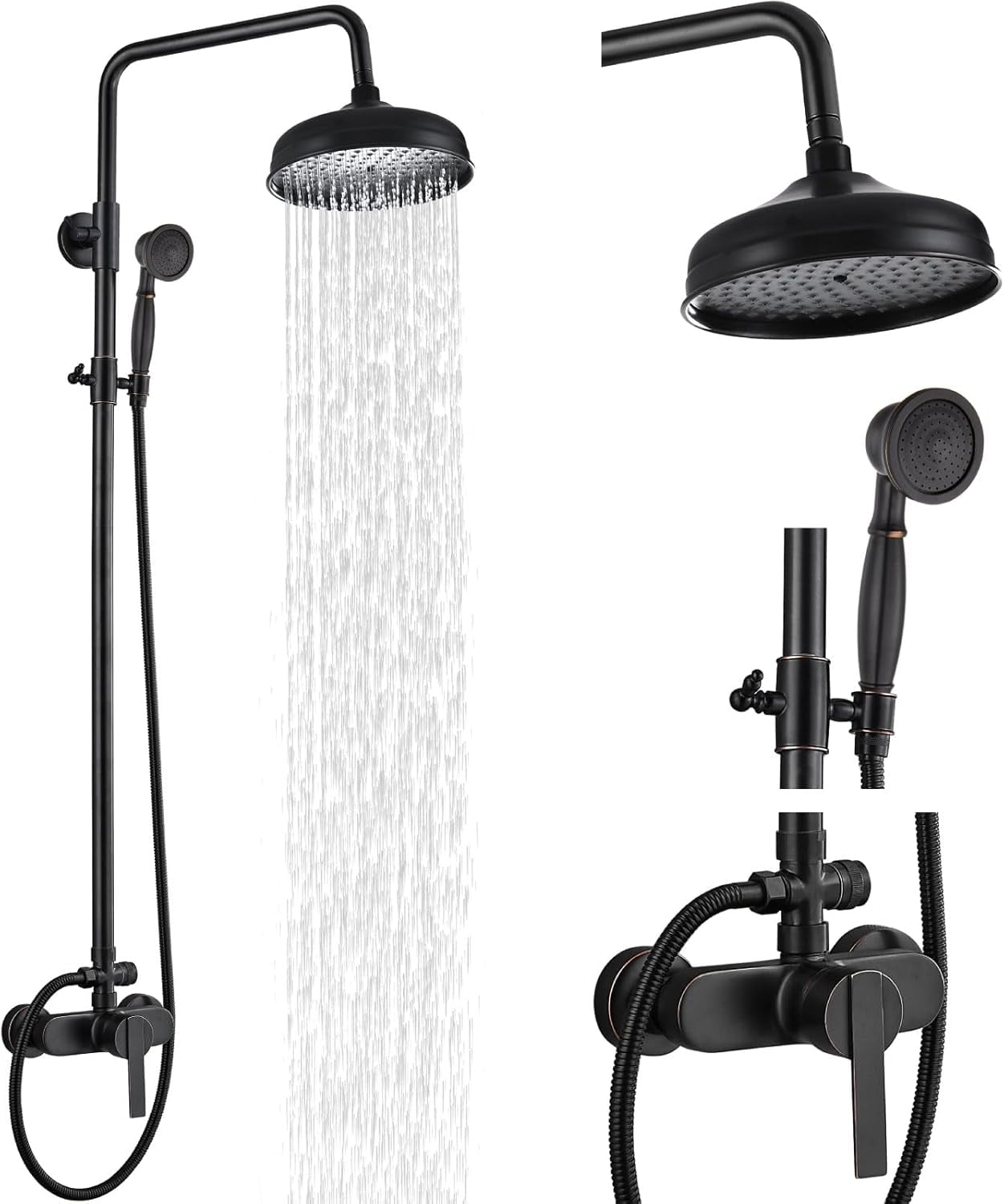 DONFU Shower Fixture, Exposed Pipe Shower System, Brass 8 Inch Dual ...