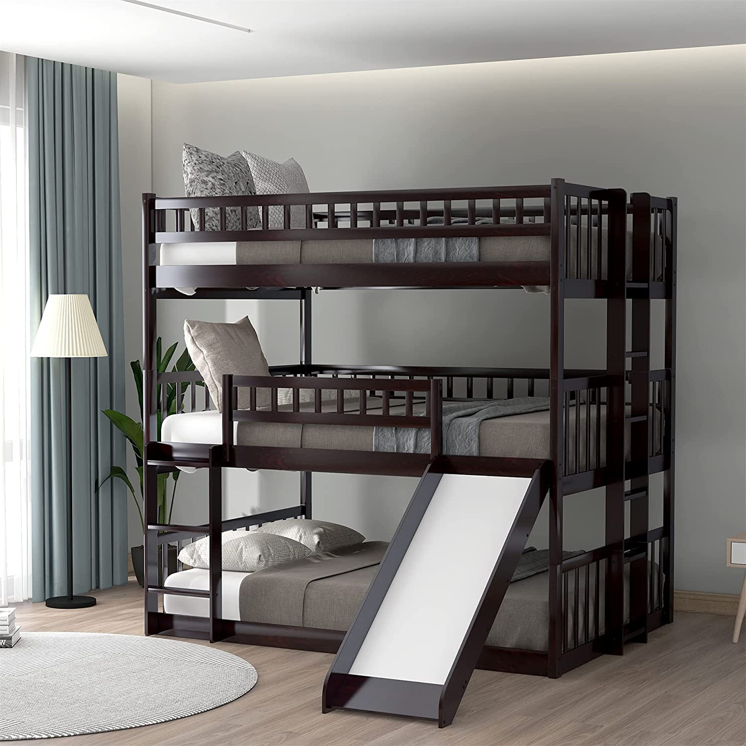 DONFU Triple Bunk Beds with Slide, 3 Bunk Beds FullOverFullOverFull