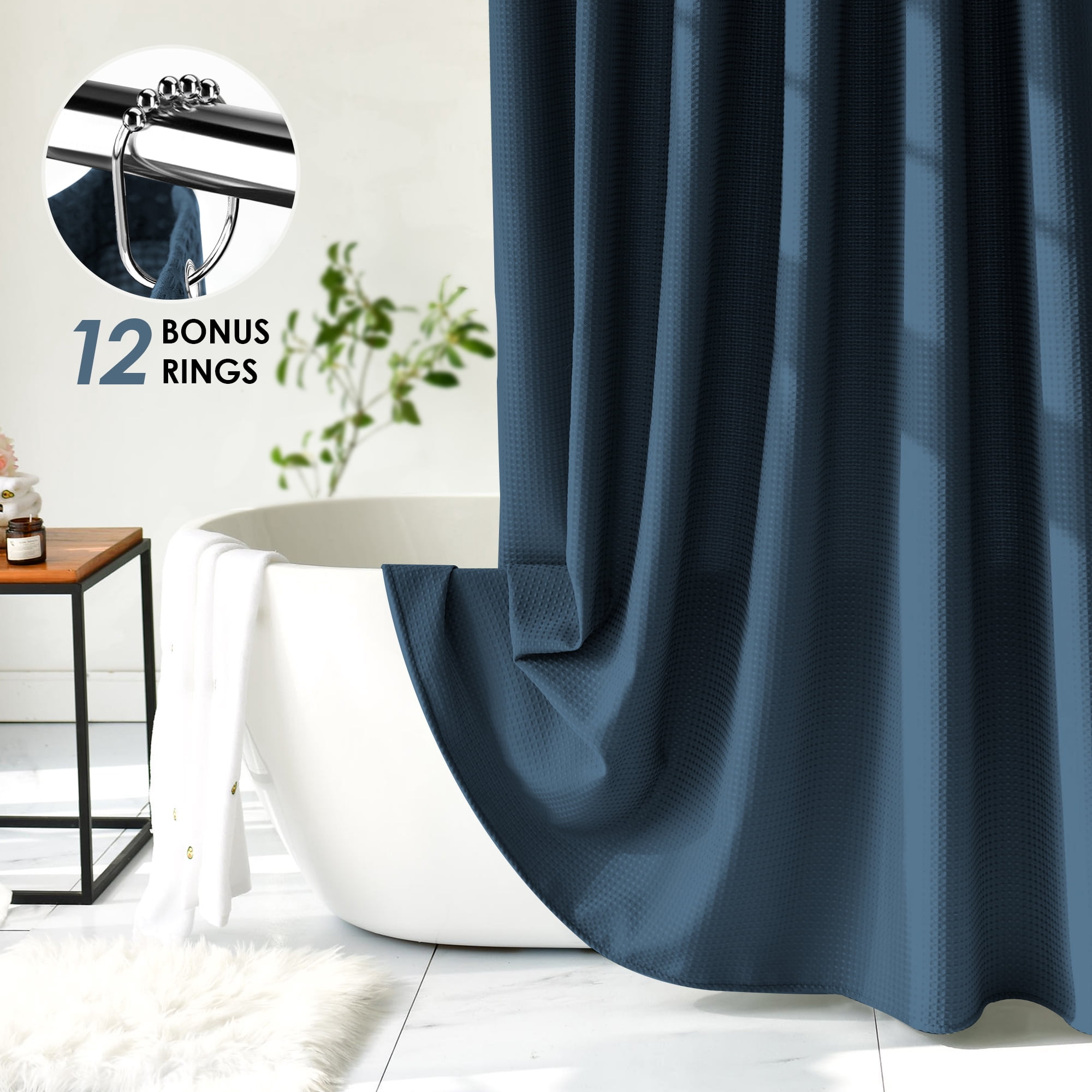 DONGFXK Waffle Textured Heavy Duty Fabric Shower Curtain, 230GSM Luxury