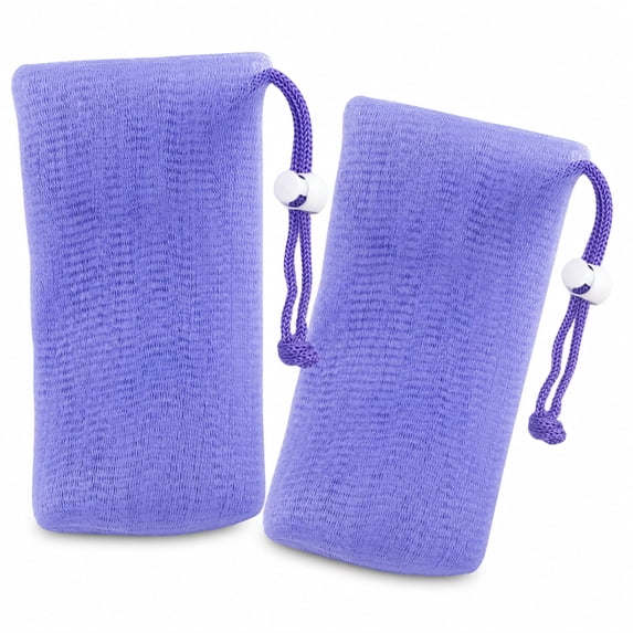 DONGHEHH Clearance 2-Piece Soap Foaming Mesh Bags, Bar Soap Saver Pouches with Drawstring, Exfoliating Soap Scrubber Bags for Cleansing, Drying, Travel and Bathroom Use, Purple