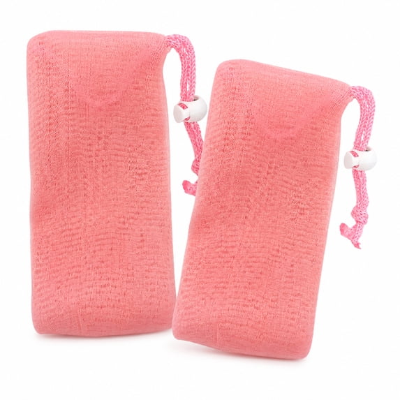 DONGHEHH Clearance 2-Piece Soap Foaming Mesh Bags, Bar Soap Saver Pouches with Drawstring, Exfoliating Soap Scrubber Bags for Cleansing, Drying, Travel and Bathroom Use, Pink