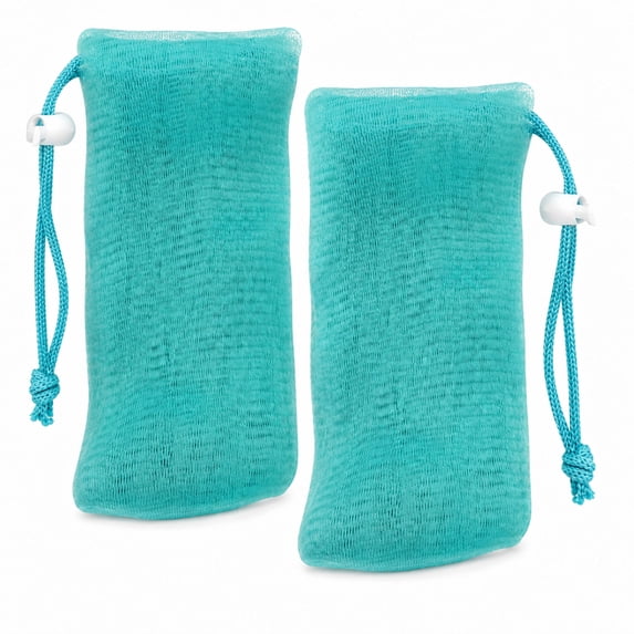 DONGHEHH Clearance 2-Piece Soap Foaming Mesh Bags, Bar Soap Saver Pouches with Drawstring, Exfoliating Soap Scrubber Bags for Cleansing, Drying, Travel and Bathroom Use, Blue-green