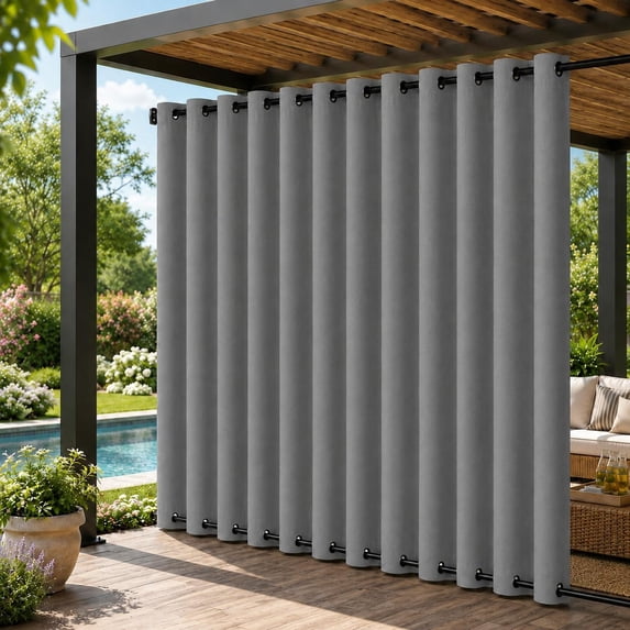 DONGPAI 100% Blackout Outdoor Curtains for Patio Waterproof & Windproof, Linen Texture 100 In Extra Wide Outside Curtain with Top & Bottom Grommets, Gray, 100" x 84", 1 Panel