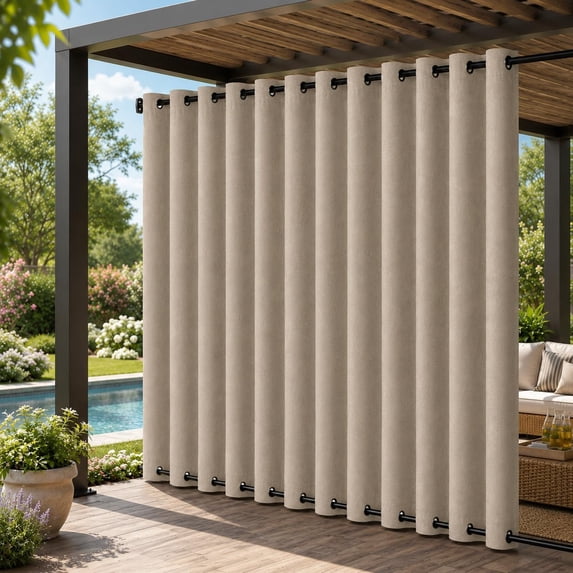 DONGPAI 100% Blackout Outdoor Curtains for Patio Waterproof & Windproof, Linen Texture 100 In Extra Wide Outside Curtain with Top & Bottom Grommets, Taupe, 100" x 84", 1 Panel