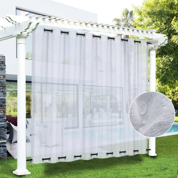 DONGPAI 100"x84" Sheer Outdoor Curtains for Patio Waterproof Grommet Indoor Voile Sheer Curtains for Living Room, Bedroom, Porch, Pergola, Cabana,1Panel,White