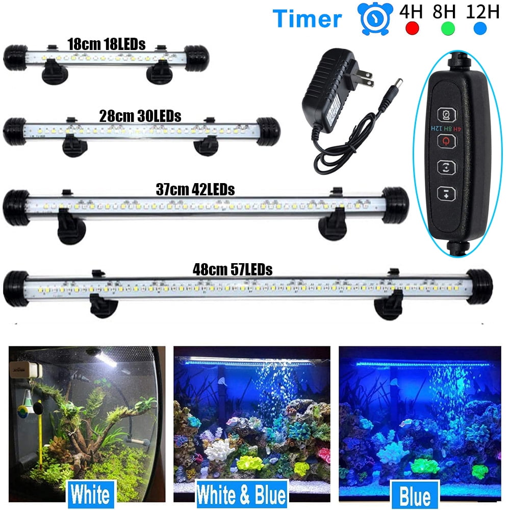 DONGPAI 18 28 37 48cm LED Aquarium Light Timer Submersible Fish Tank Light 3 Light Modes White Blue LED Aquarium Light Bar