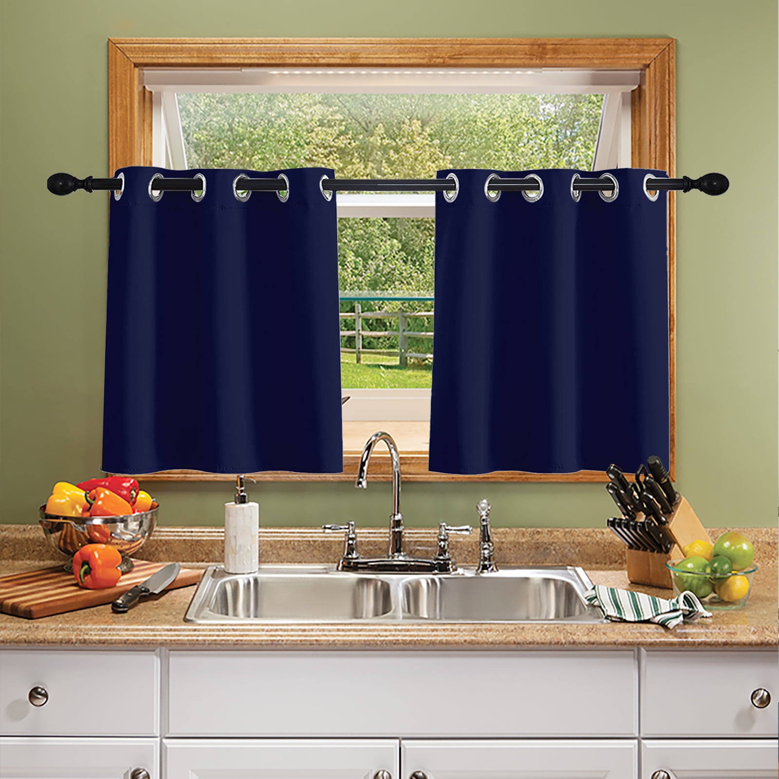 DONGPAI 2 Panel Blackout Kitchen Curtain, Grommet 24 inch Short ...