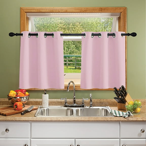 DONGPAI 2 Panel Blackout Kitchen Curtain, Grommet 24 inch Short Curtains Bathroom Window Curtain Cafe Curtains, Pink