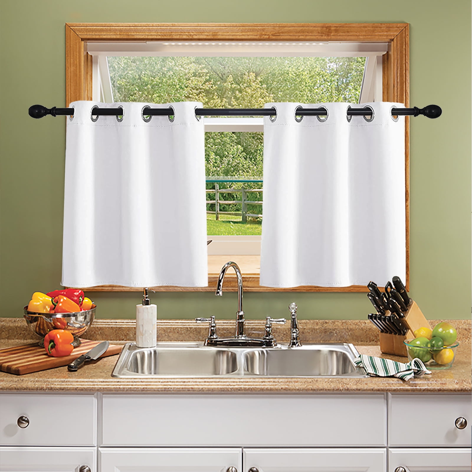 DONGPAI 2 Panel Blackout Kitchen Curtain, Grommet 36 inch Short