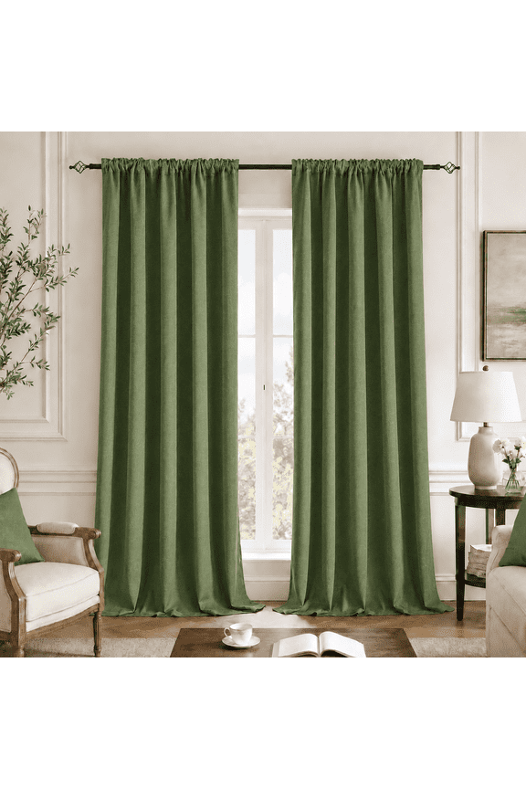 2 Panels Blackout Embossed Curtains 84 Inches Long for Bedroom Living Room, Heavyweight Room Darkening Floral Thermal Insulated Window Drapes with 6-Way Functional Heading, 52" x84", Green