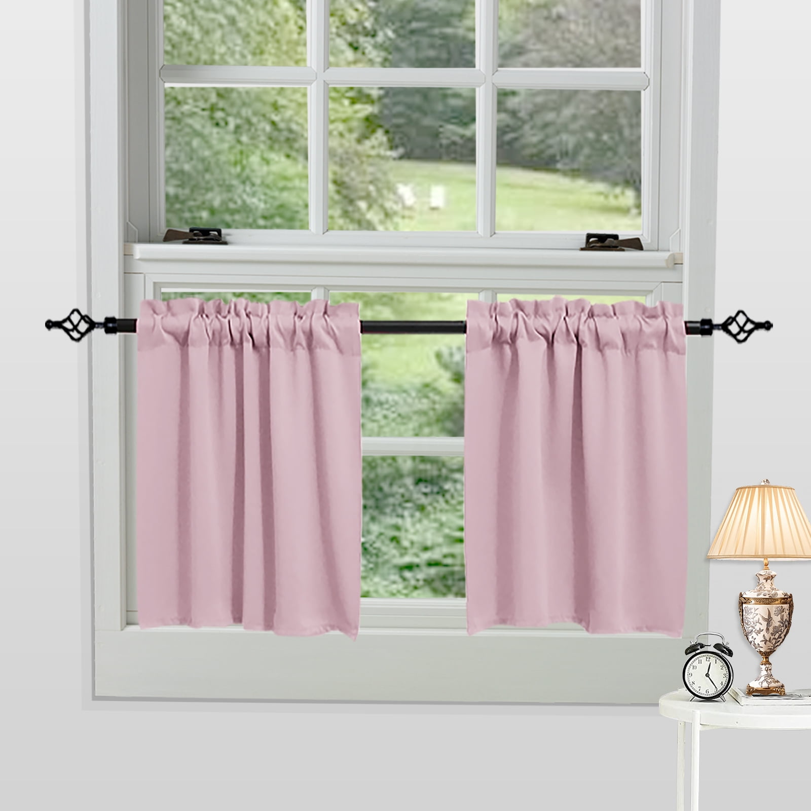 DONGPAI 2 Panels Blackout Kitchen Curtains, Rod Pocket 24 inch Short Curtains Cafe Curtains Bathroom Window Curtains, Pink
