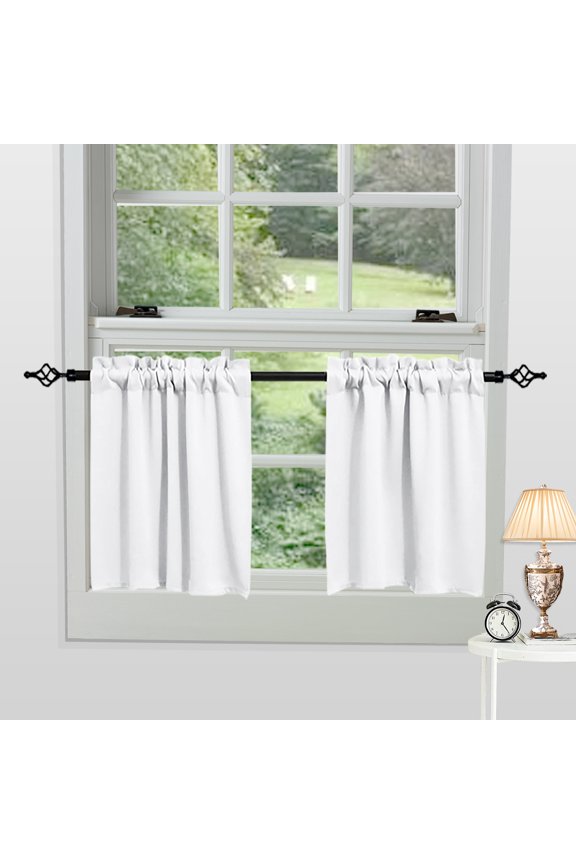2 Panels Blackout Kitchen Curtains, Rod Pocket 24 inch Short Curtains Cafe Curtains Bathroom Window Curtains, White