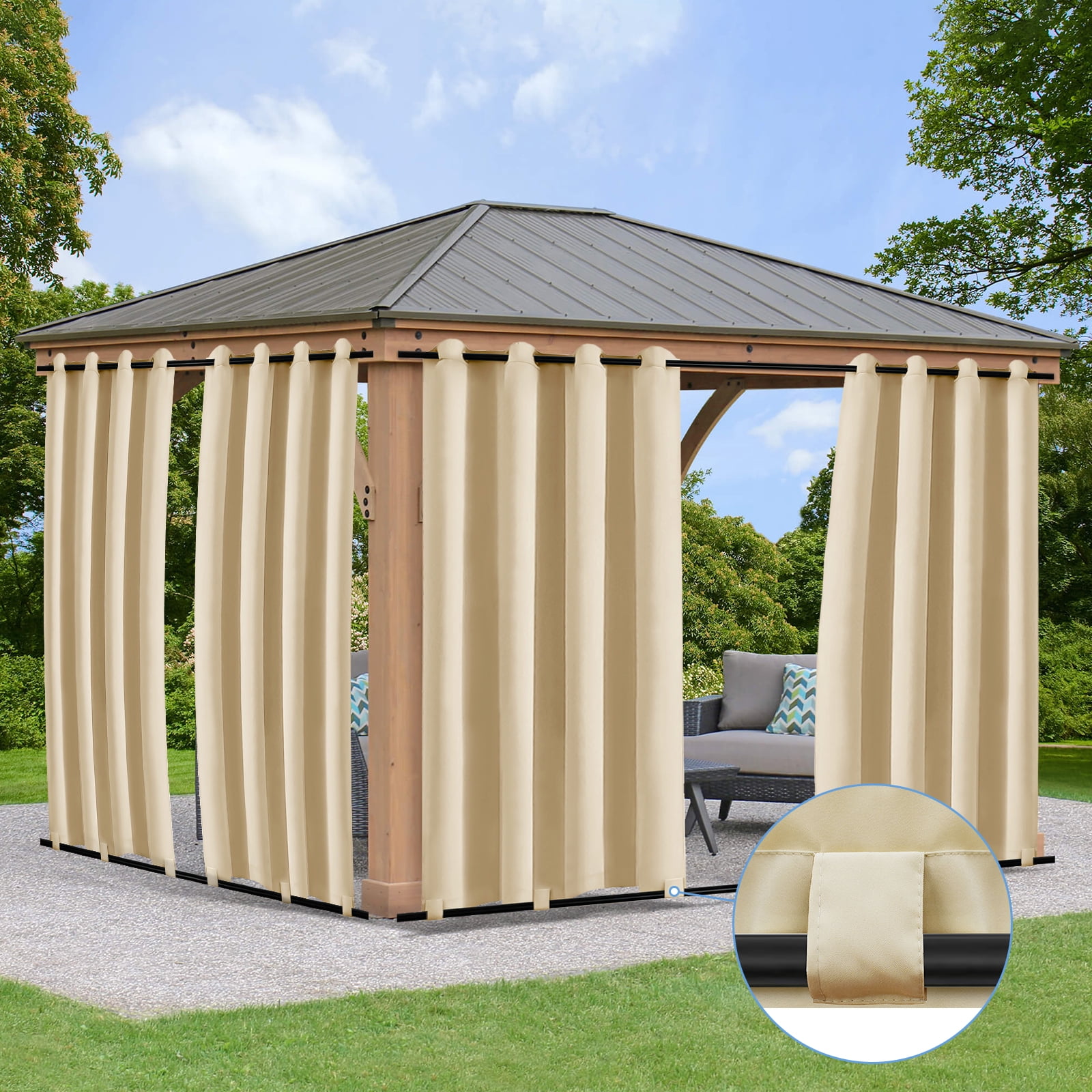 DONGPAI Outdoor Privacy Curtains for Patio, Waterproof, Windproof, 52x96inch, Beige - Walmart.com