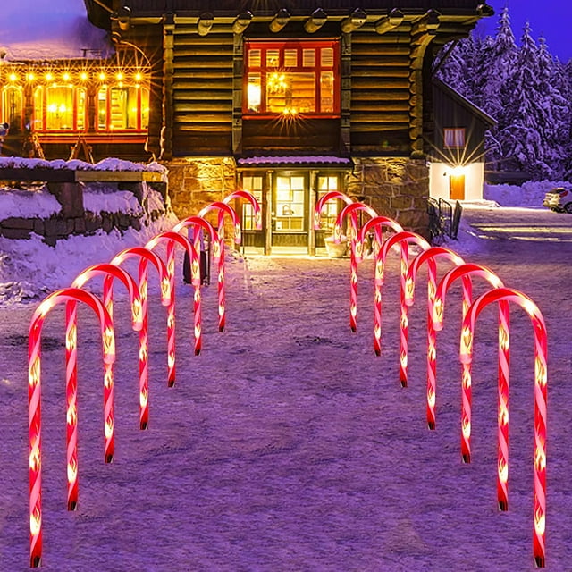 DONGPAI 4/5/8/10 Pack Christmas Candy Cane Pathway Markers Lights