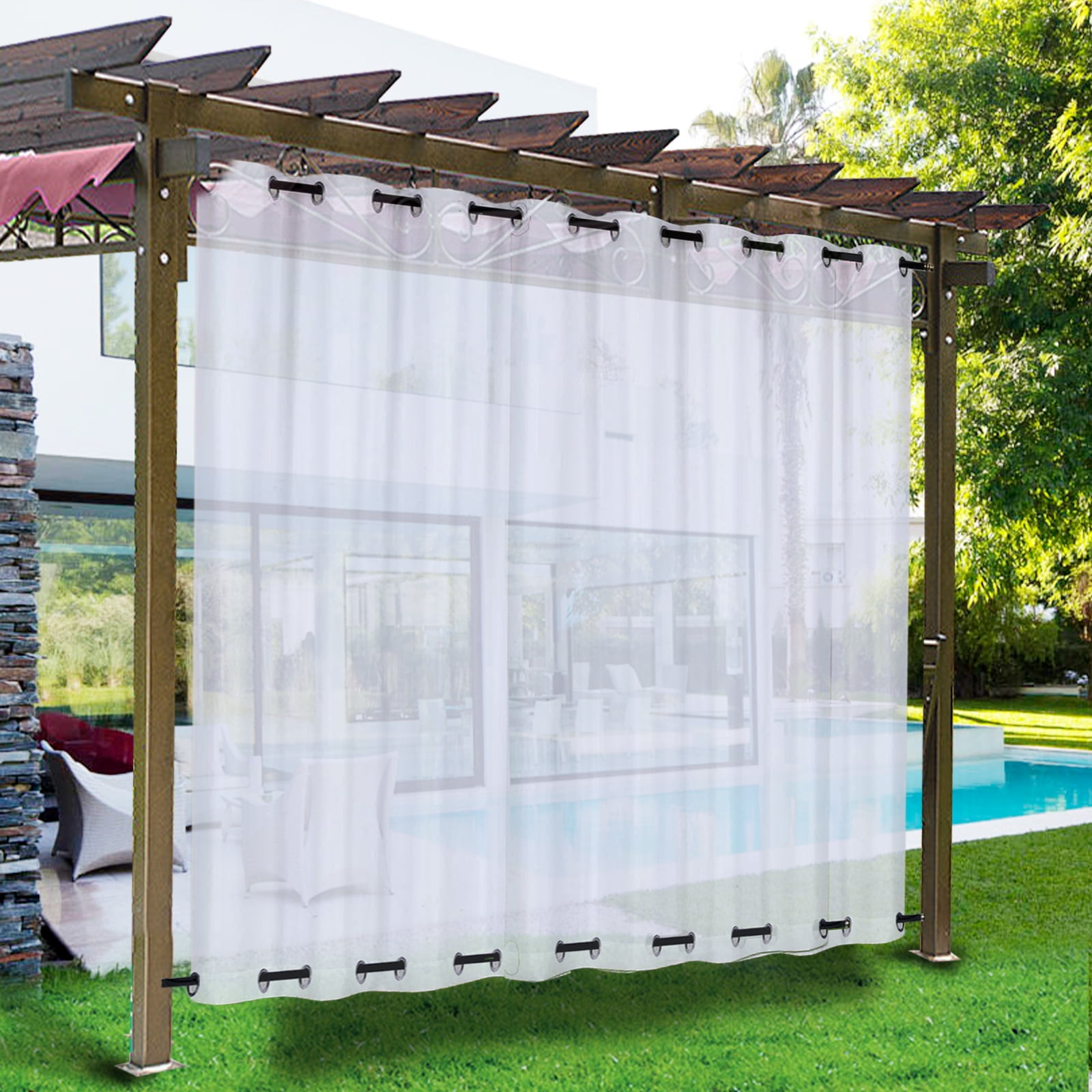 DONGPAI 71"x96" Sheer Outdoor Curtains for Patio Waterproof Grommet Indoor Voile Sheer Curtains for Living Room, Bedroom, Porch, Pergola, Cabana,1Panel,White