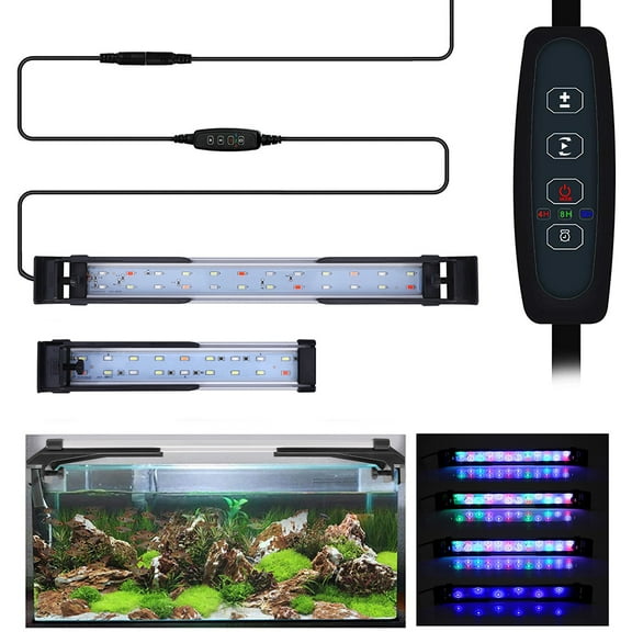 DONGPAI Aquarium Light, Full Spectrum LED Fish Tank Light with Extendable Brackets, Color Adjustable Fish Tank Plant Lamp with Timer Controller (8.6-16.5inch)