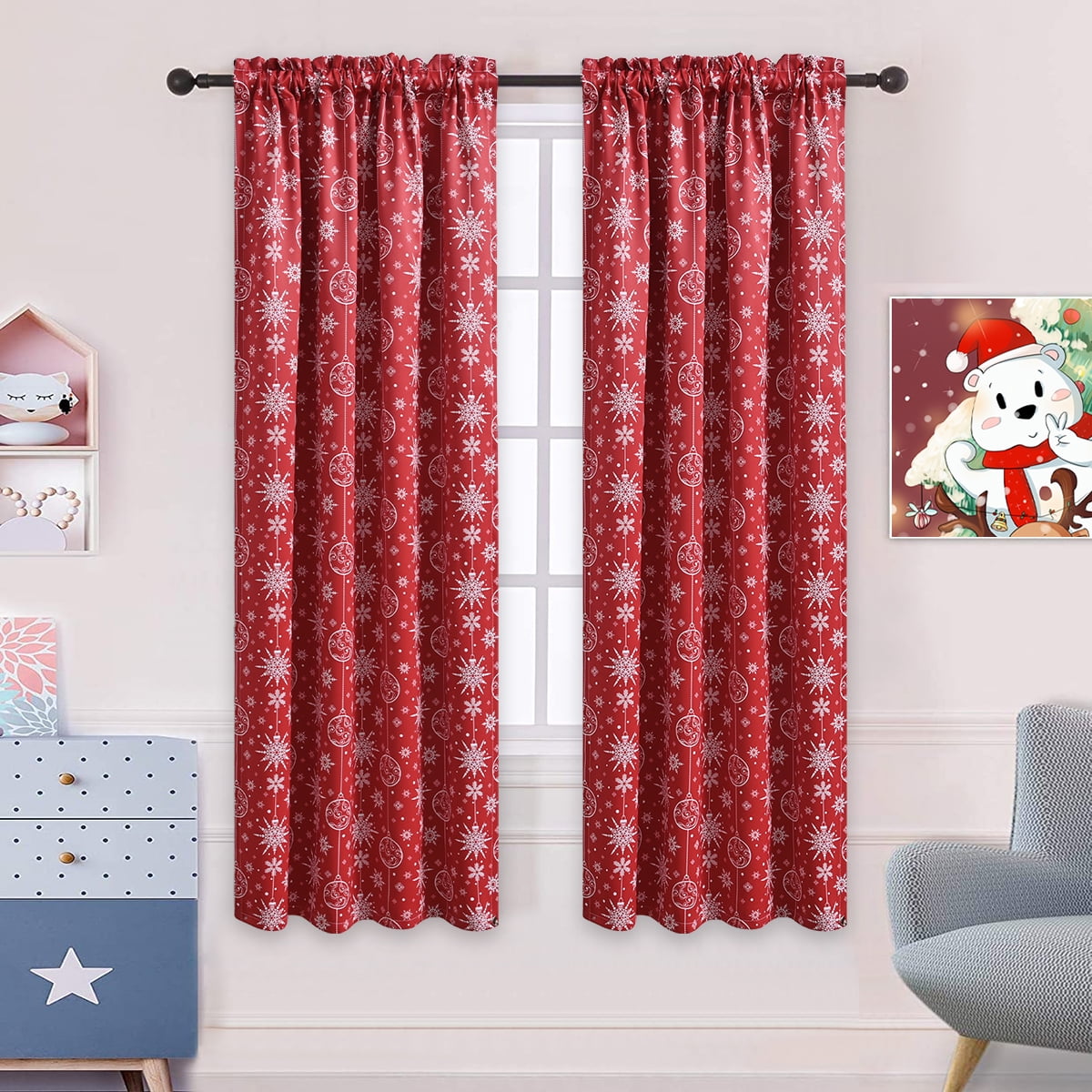 DONGPAI Blackout Christmas Curtains for Living Room and Bedroom, Rod ...