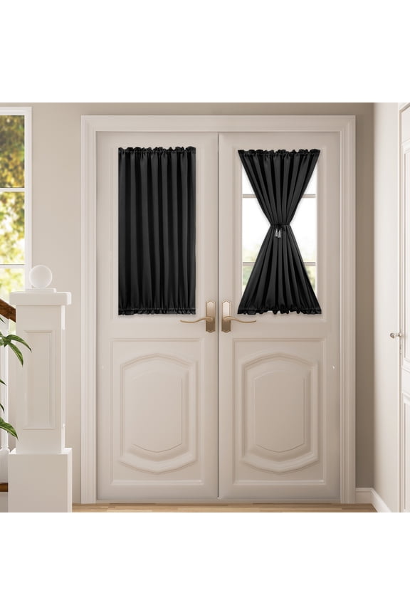 Blackout French Door Curtain, Rod Pocket Thermal Insulated Privacy Door Curtain Window Drapery, 24''x 40'', Black, 1 Panel