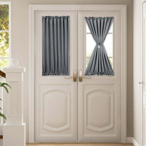 DONGPAI Blackout French Door Curtain, Rod Pocket Thermal Insulated Privacy Door Curtain Window Drapery, 24''x 40'', Gray, 1 Panel