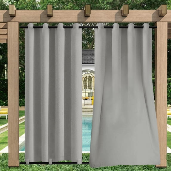 DONGPAI Blackout Outdoor Curtains Waterproof 52x96inch Windproof Curtain Grommet Top and Tab Bottom Drape for Patio, Cabana, Porch, Gazebo, Light Gray, 1 Panel