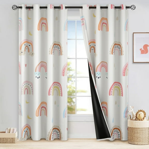 DONGPAI Blackout Rainbow Curtains for Kids Bedroom, Cute Boho Rainbow Window Curtains Room Darkening Thermal Insulated Decorative Cartoon Curtain for Girls Bedroom Nursery, 52" x 63", 2 Panels
