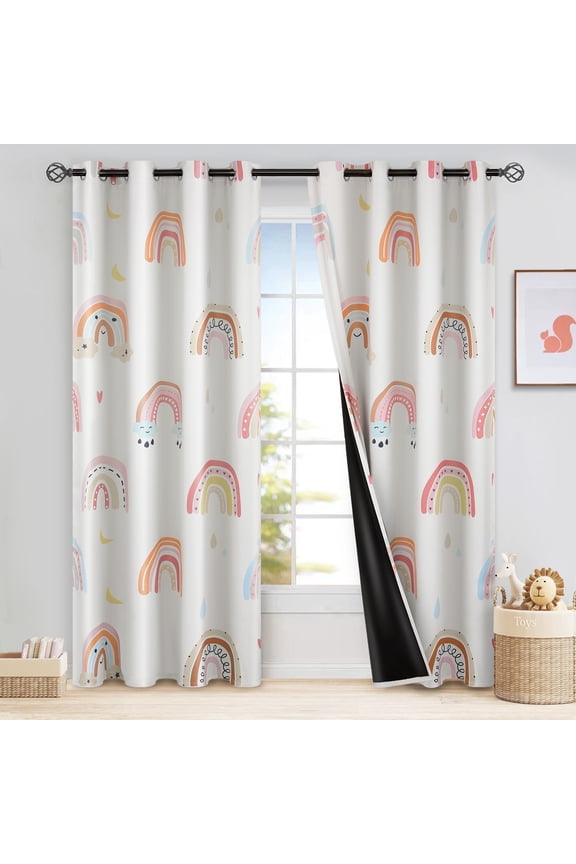 Blackout Rainbow Curtains for Kids Bedroom, Cute Boho Rainbow Window Curtains Room Darkening Thermal Insulated Decorative Cartoon Curtain for Girls Bedroom Nursery, 52" x 63", 2 Panels