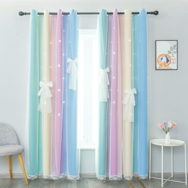 DONGPAI Blackout Stars Curtains for Kids Girls Bedroom Double Layers ...