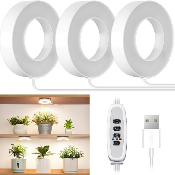 DONGPAI Ceiling Grow Light for Indoor Plants, 48 LEDs Full Spectrum LED Plant Light with 4/9/12H Auto Switch, 10 Dimmable Brightness Levels, Ideal for Small Plants, Tri Head, Corded