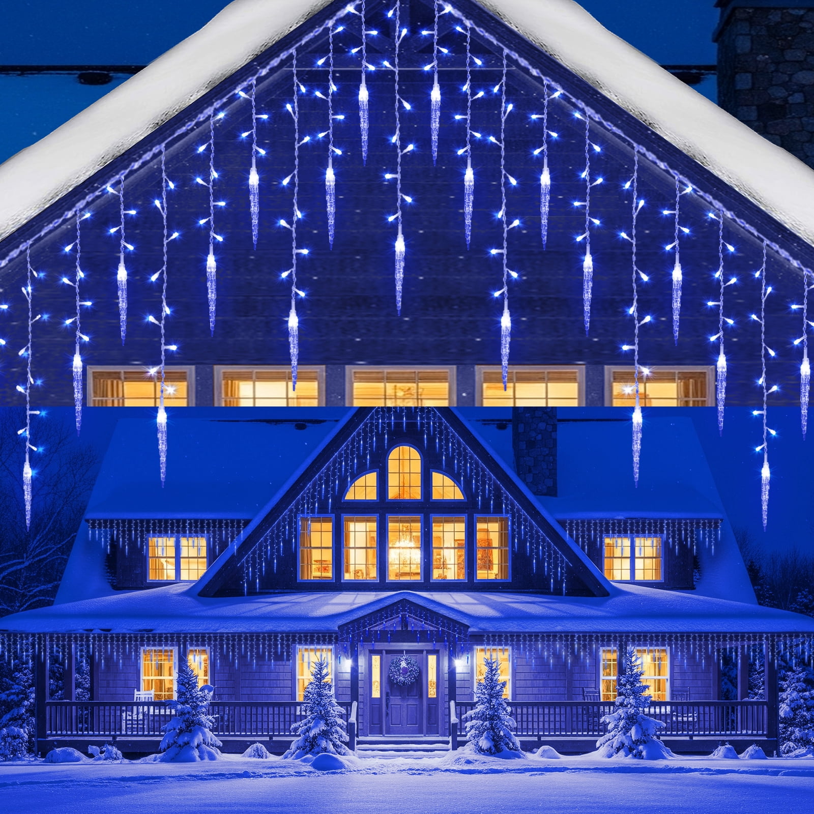 DONGPAI Christmas Icicle Lights, 11.5Ft 96 LED 8 Modes Icicle String Lights with 16 Drops Window Curtain Fairy Lights Outdoor Indoor for Christmas Wedding Holiday Decor