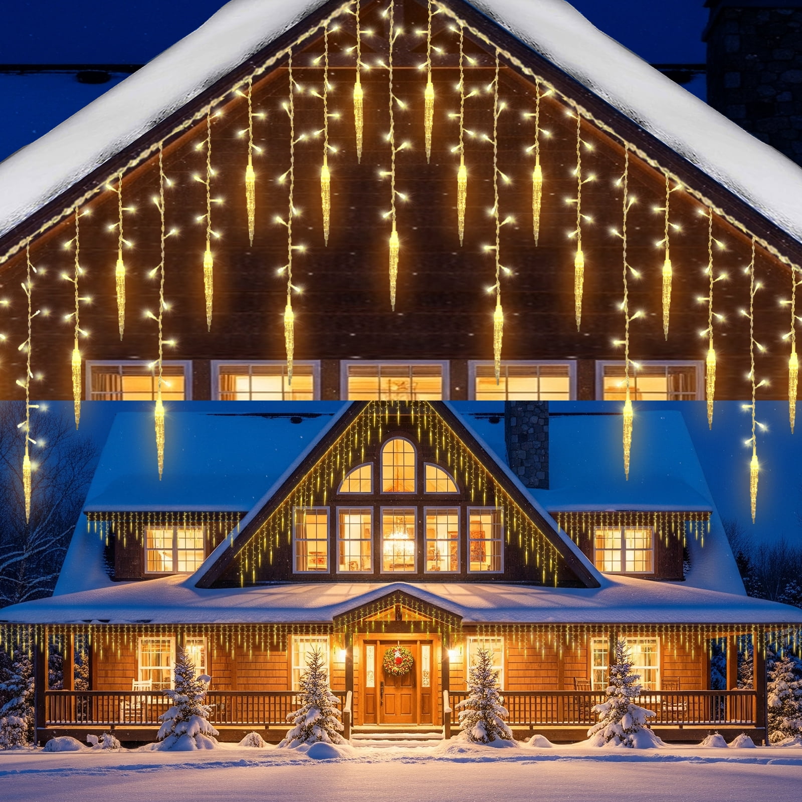 DONGPAI Christmas Icicle Lights, 11.5Ft 96 LED 8 Modes Icicle String Lights with 16 Drops Window Curtain Fairy Lights Outdoor Indoor for Christmas Wedding Holiday Decor