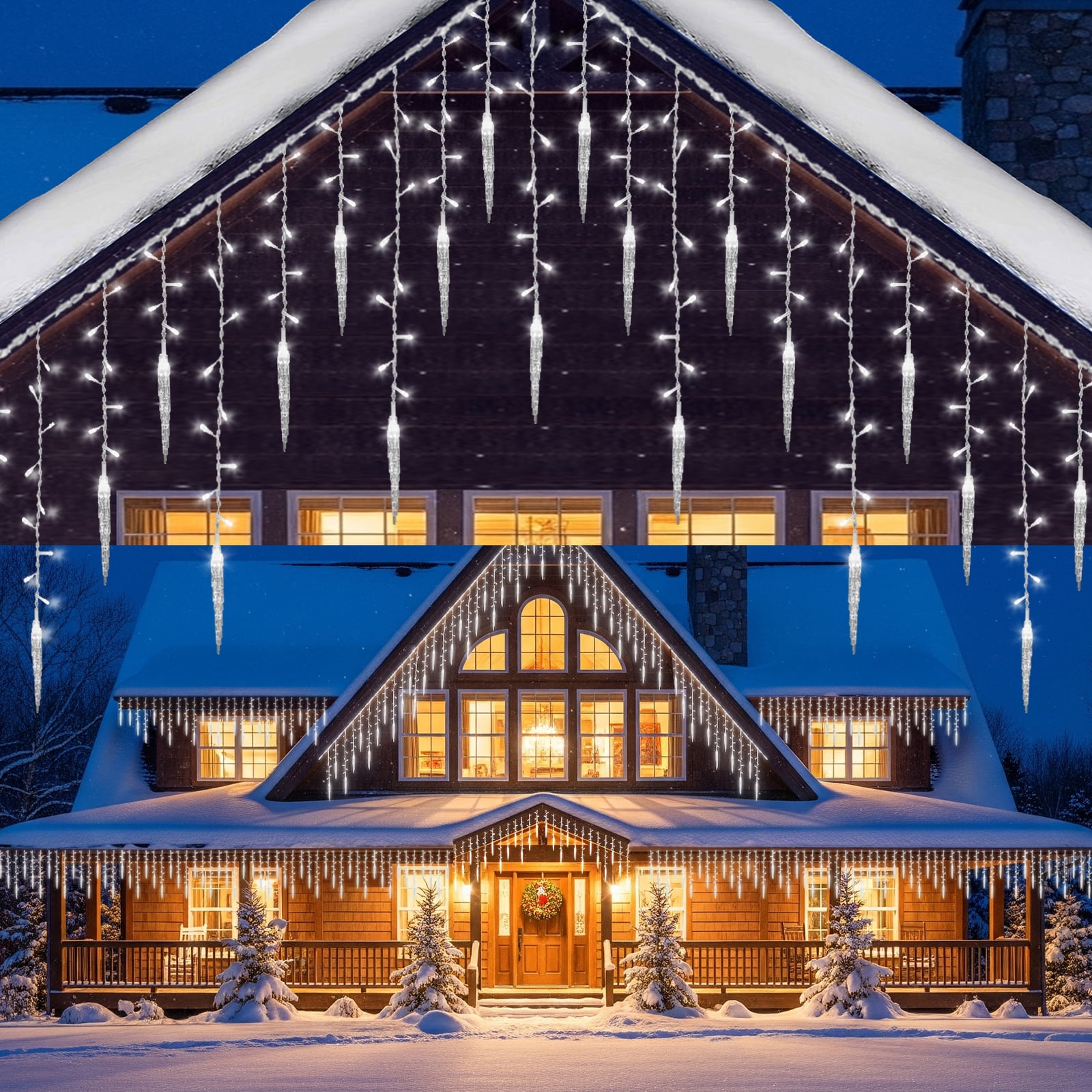 DONGPAI Christmas Icicle Lights, 11.5Ft 96 LED 8 Modes Icicle String Lights with 16 Drops Window Curtain Fairy Lights Outdoor Indoor for Christmas Wedding Holiday Decor