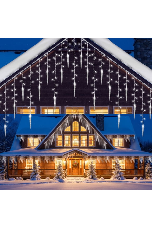 Christmas Icicle Lights, 11.5Ft 96 LED 8 Modes Icicle String Lights with 16 Drops Window Curtain Fairy Lights Outdoor Indoor for Christmas Wedding Holiday Decor