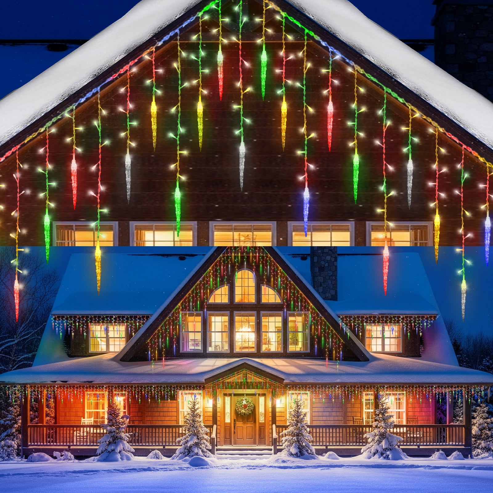 DONGPAI Christmas Icicle Lights, 11.5Ft 96 LED 8 Modes Icicle String Lights with 16 Drops Window Curtain Fairy Lights Outdoor Indoor for Christmas Wedding Holiday Decor