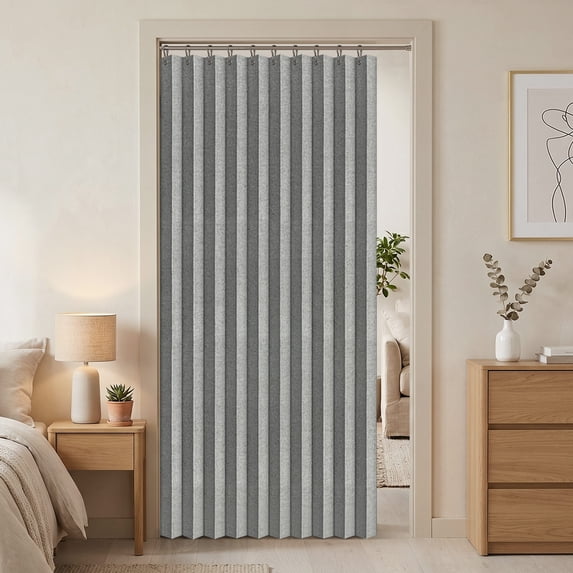 DONGPAI Door Curtain for Doorways, Light Blocking Accordion Door Privacy Room Divider for Bedroom Closet Living Room, Textured Linen Pattern Drapes with Hooks, 49" W x 79" L, Gray