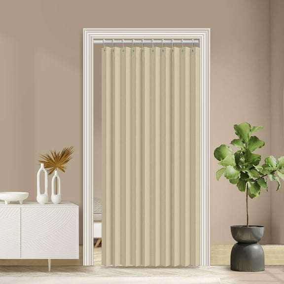 DONGPAI Door Curtains for Doorways, 55"x 95" Pleated Folding Doors Curtain Accordion Closet Curtain Vertical Privacy Drapes Shower Curtain for Living Room Bedroom, 1 Panel, Beige