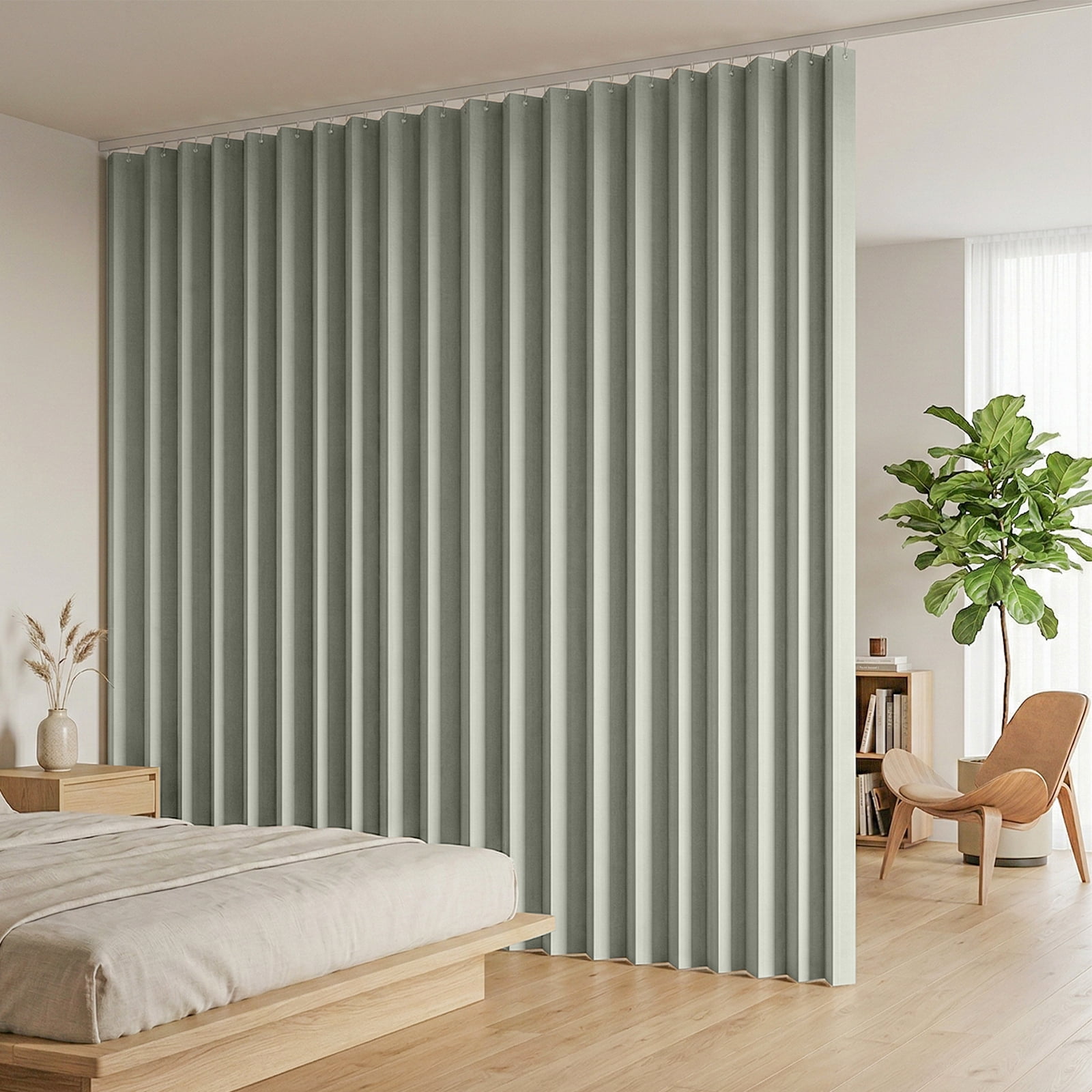DONGPAI Extra Large Room Divider Curtain, Indoor/Outdoor Multifunctional Vertical Drapes with Hooks Waterproof Shower Curtain for Living Room Bedroom Bathroom, 100"x 84", Light Gray, 1 Panel