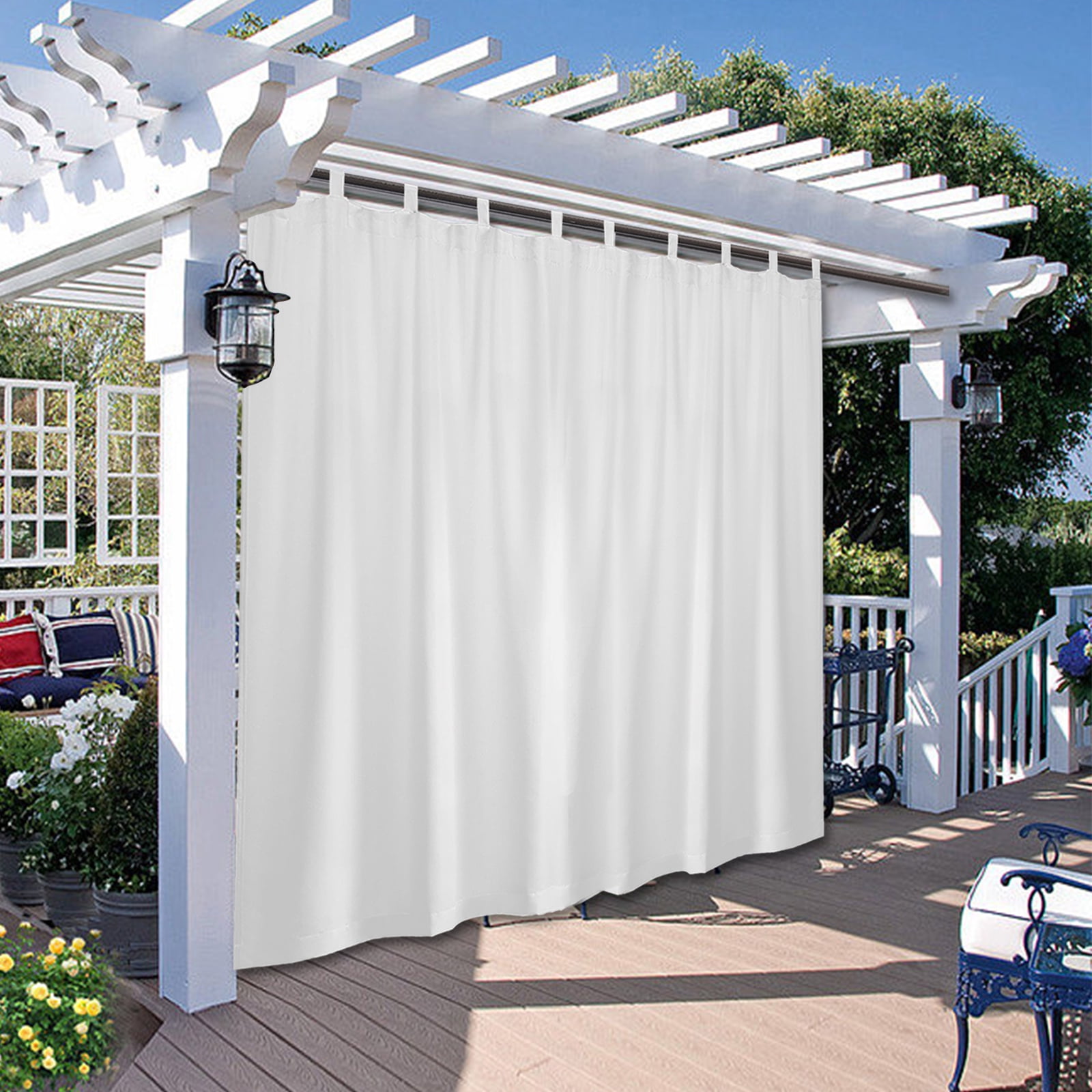 DONGPAI Extra Wide Outdoor Curtain for Patio Waterproof, Detachable Sticky Tab Top Thermal Insulated Privacy Outdoor Dividers for Porch, 1 Panel, 100''x 84'', White