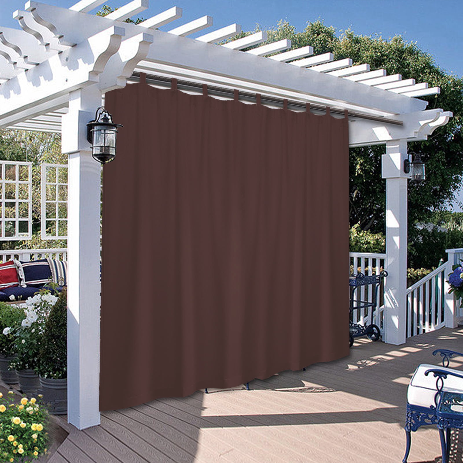 DONGPAI Extra Wide Outdoor Curtain for Patio Waterproof, Detachable Sticky Tab Top Thermal Insulated Privacy Outdoor Dividers for Porch, 1 Panel, 100''x 96'', Brown