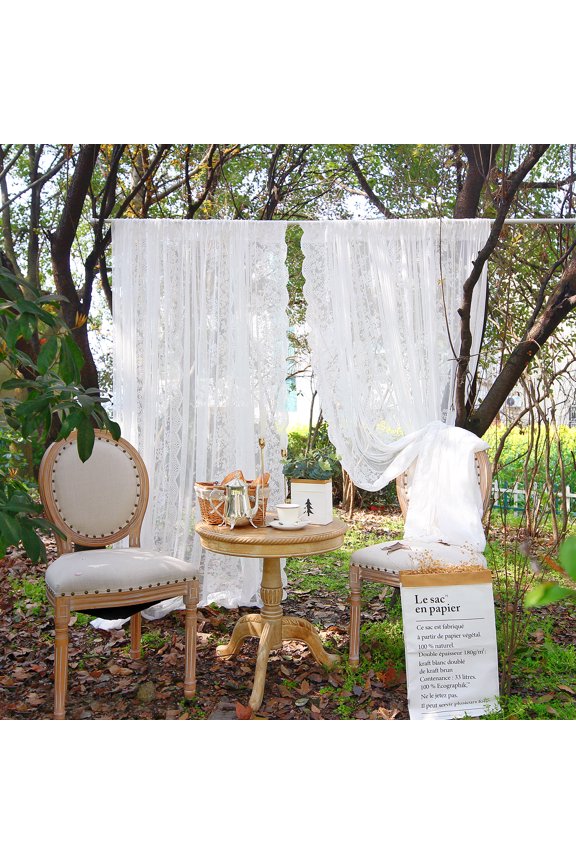 Floral Lace Curtains, Vintage Floral Semi Sheer Curtains Rod Pocket Window Drapes Light Filtering Door Curtains for Living Room Bedroom Party Picnic Photography Decor, 2 Panel