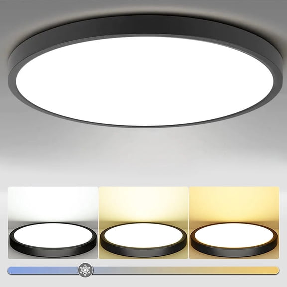 DONGPAI Flush Mount LED Ceiling Light Fixture Black 3 Color Selectable Ceiling Lamp 3000K/4000K/5000K Adjustable Ceiling Light for Bedroom Kitchen Dining Room Hallway Porch