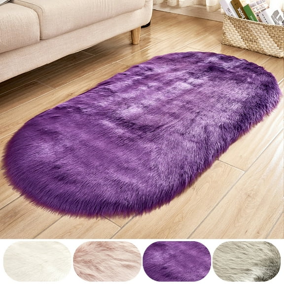 DONGPAI Fur Shaggy Rug Sheepskin Soft Carpet, Fluffy Area Rug Ultra Soft Oval Carpet Throw Rugs for Bedroom, Kids Room, Living Room