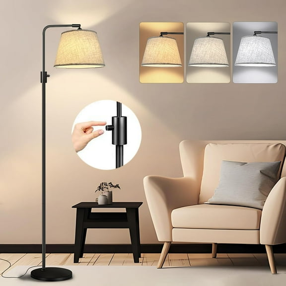 DONGPAI LED Floor Lamps 12W 3 Color Temperature LED Bulbs Adjustable Arc Floor Lamps Modern Standing Lamp with Linen Shade Tall Pole Reading Lamps for Bedroom Office Dining Room